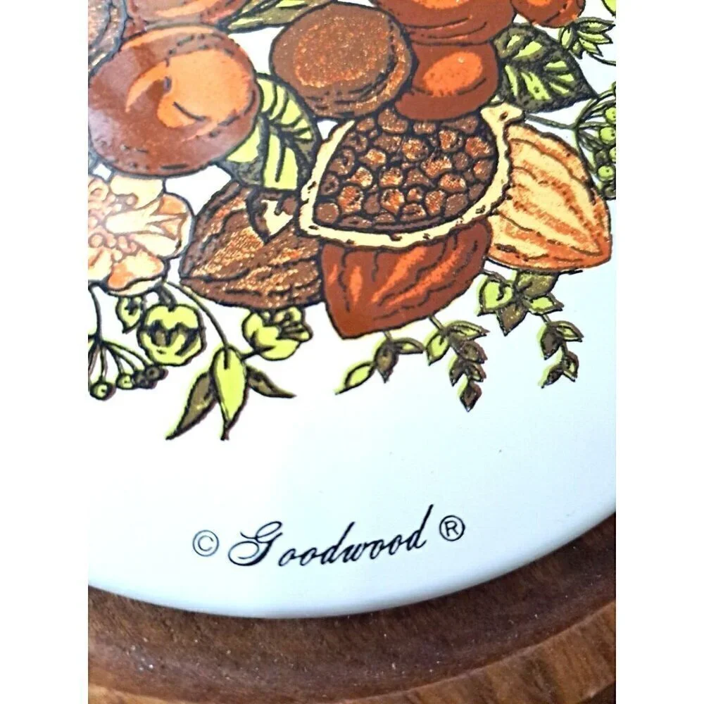 MCM VTG Wood Cheese Board Glass Dome Tray Charcuterie Spice of Life Pattern